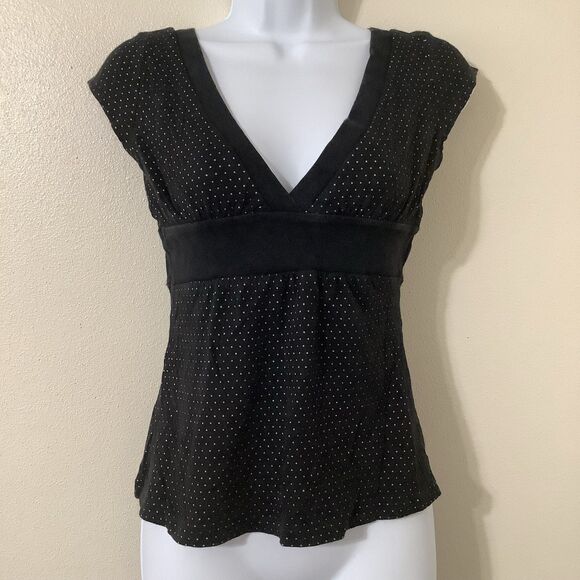 Vintage Y2K Black Feminine Preppy Polka Dot Twee Babydoll Top S Autumn Fall - Picture 1 of 8